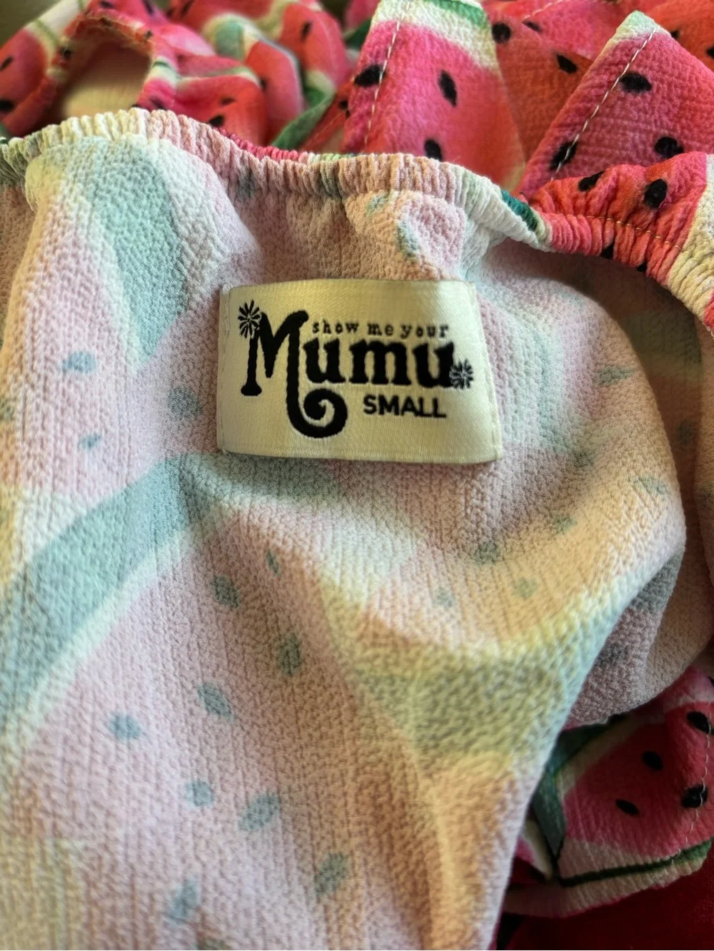 SHOW ME YOUR MUMU Watermelon Print Off The Shoulder Cropped Top